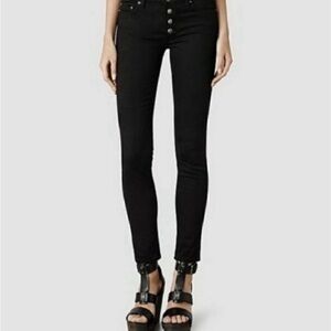 Allsaints Button Mast Fit Black Skinny Jeans